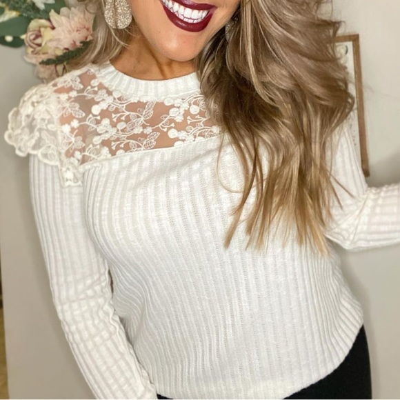 Sz XL Spring Cream Lace Flutter Sleeve - Picture 15 of 16